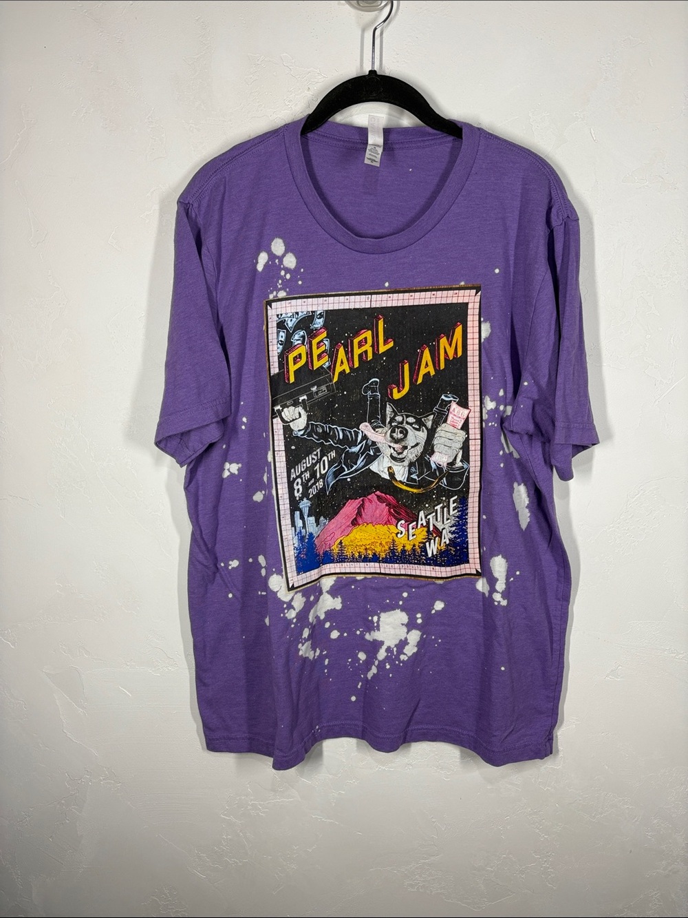 Bella Canvas Pearl Jam Purple Bleached Graphic Tee size XL